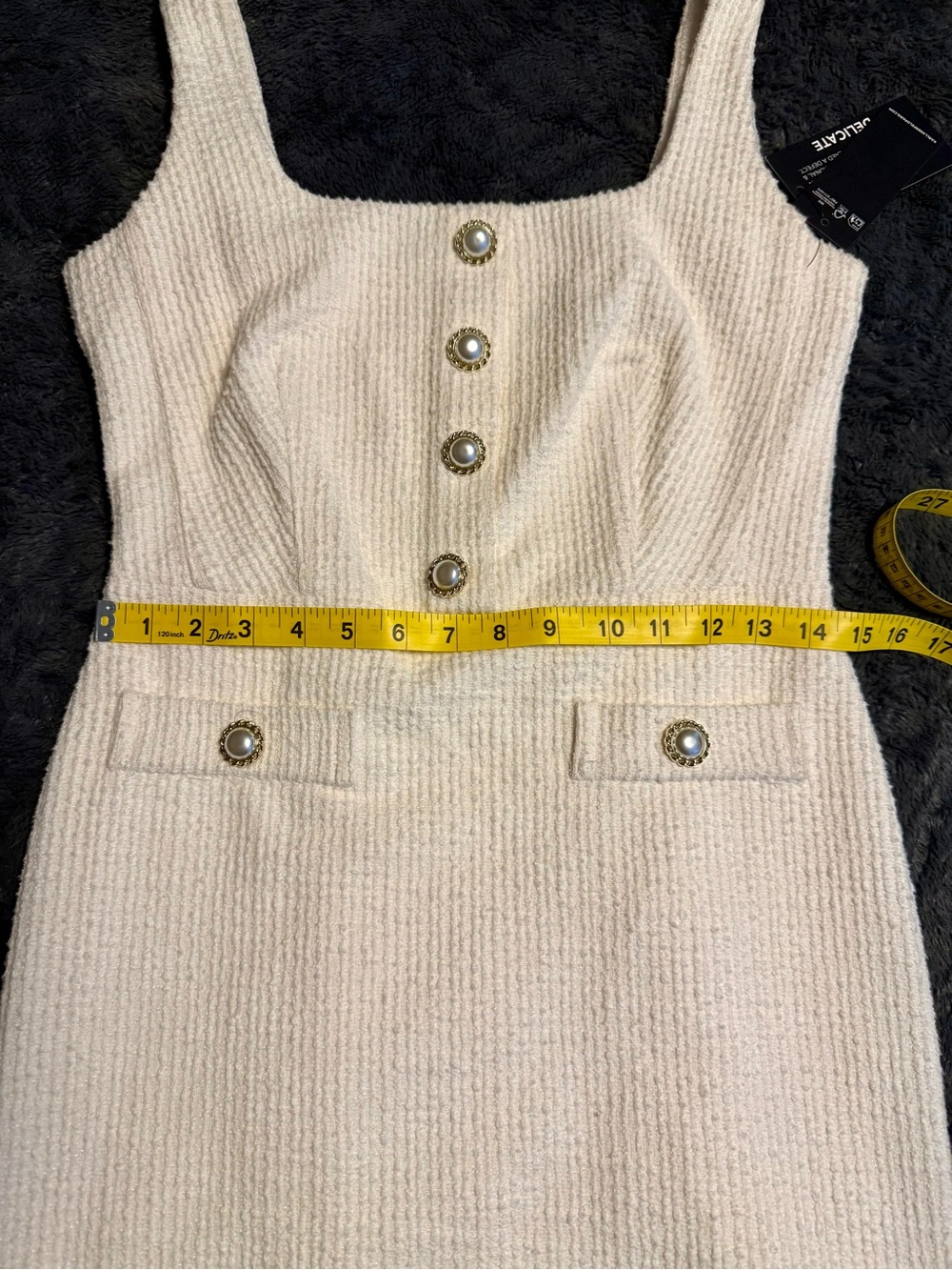 Karl Lagerfeld Cream Square-Neck Buttoned Mini Dress - Picture 9 of 10